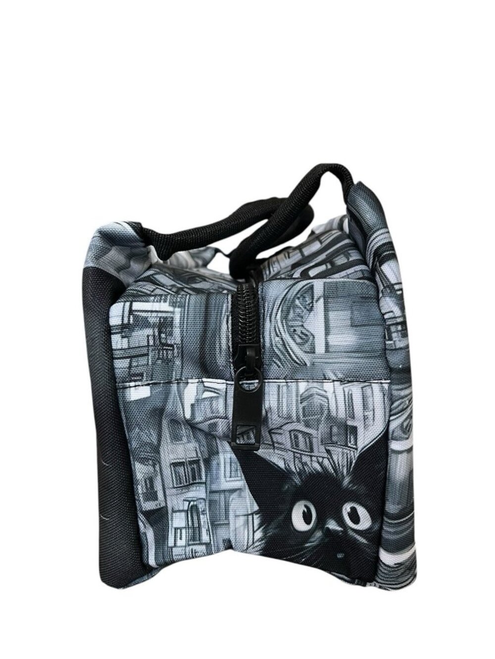 Black Cat Big Eyes Lunch Tote Bag Insulated Double Handles Zips New - Picture 4 of 8